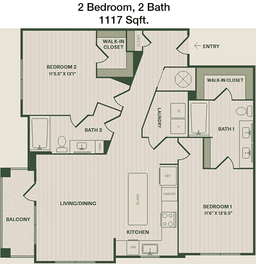 1,117 sq ft floorplan layout