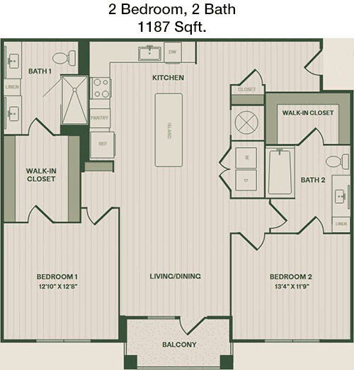 1,187 sq ft floorplan layout