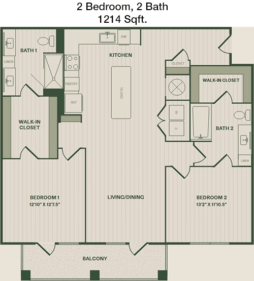 1,214 sq ft floorplan layout