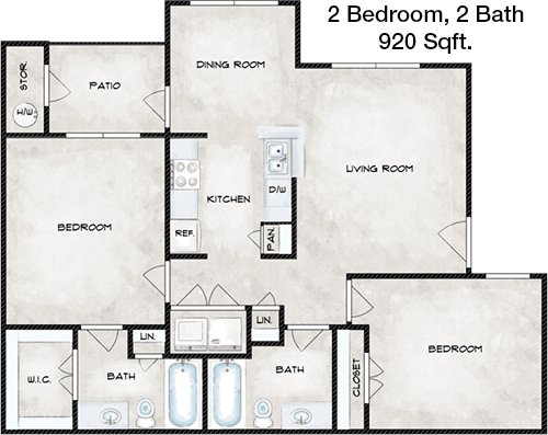 920 sq ft floorplan layout