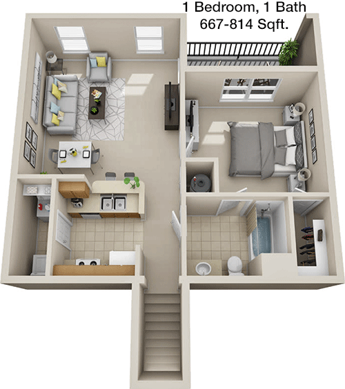 667 sq ft floorplan layout