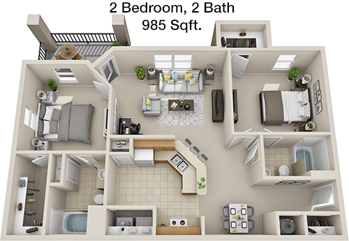 985 sq ft floorplan layout