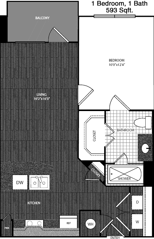 593 sq ft floorplan layout