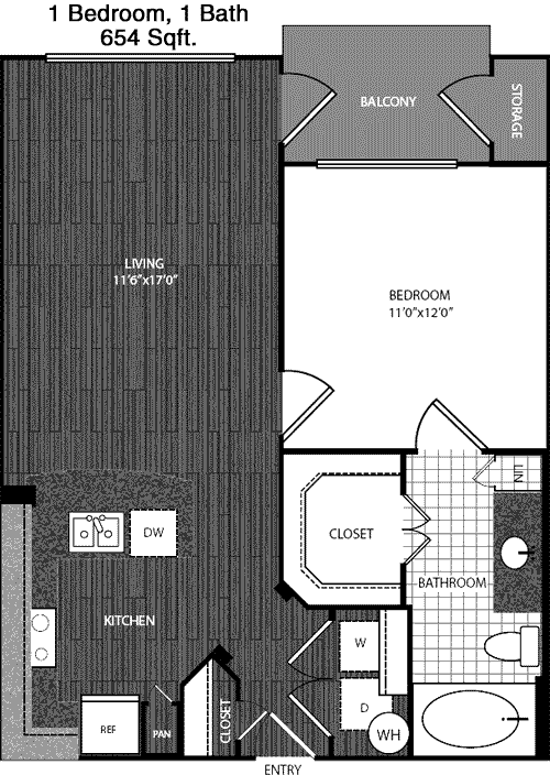 654 sq ft floorplan layout