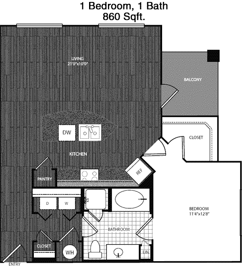 860 sq ft floorplan layout