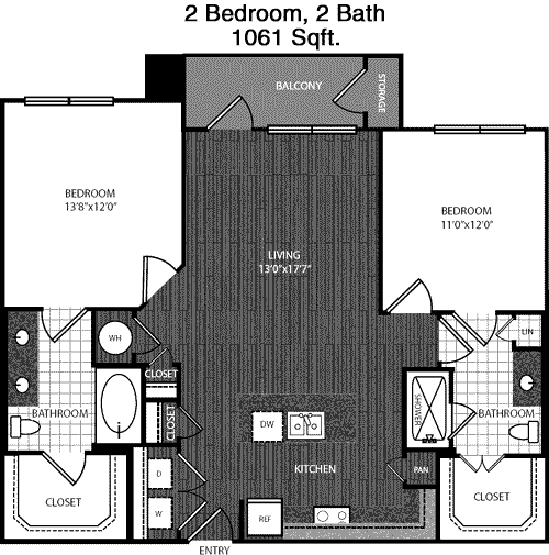 1,061 sq ft floorplan layout