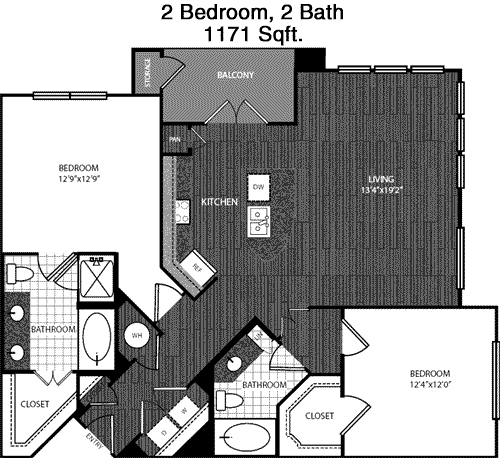 1,171 sq ft floorplan layout