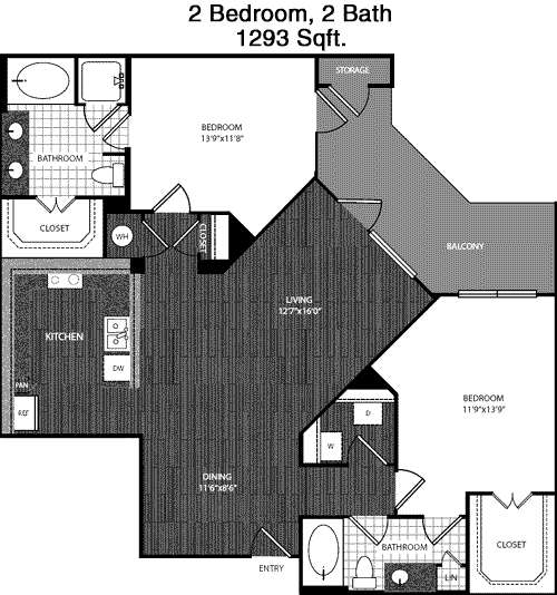 1,293 sq ft floorplan layout