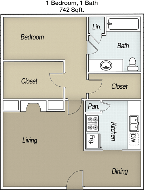 742 sq ft floorplan layout