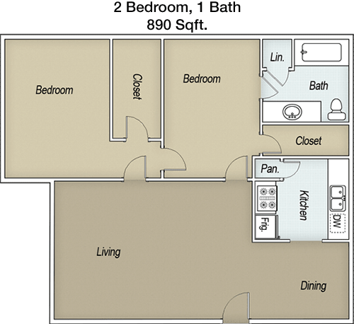 890 sq ft floorplan layout