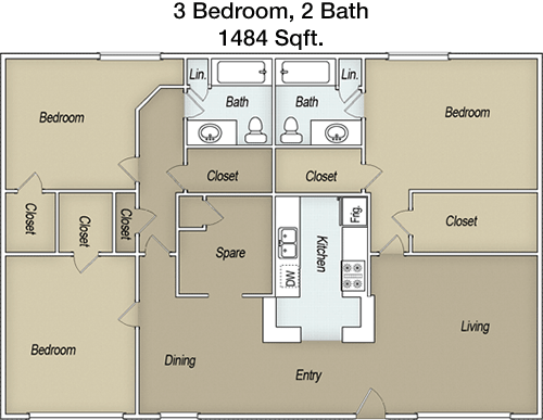 1,484 sq ft floorplan layout