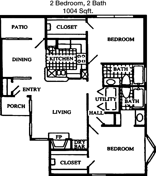 1,004 sq ft floorplan layout