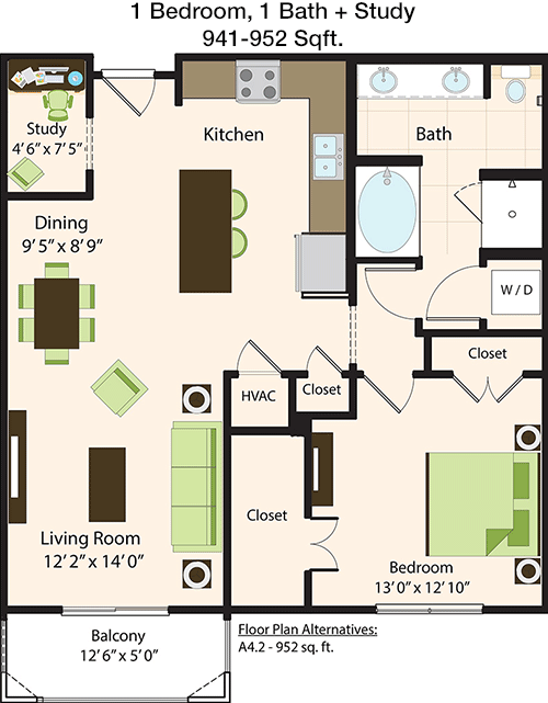 941 sq ft floorplan layout