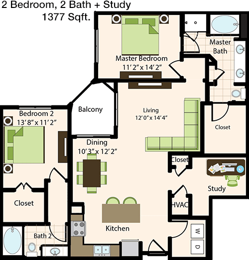 1,377 sq ft floorplan layout