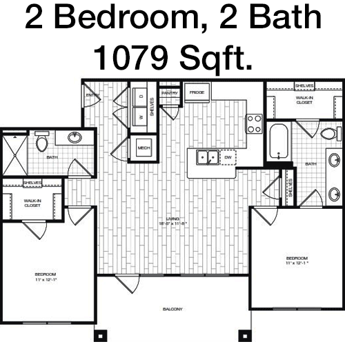 1,079 sq ft floorplan layout