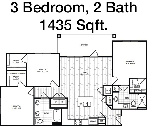 1,435 sq ft floorplan layout