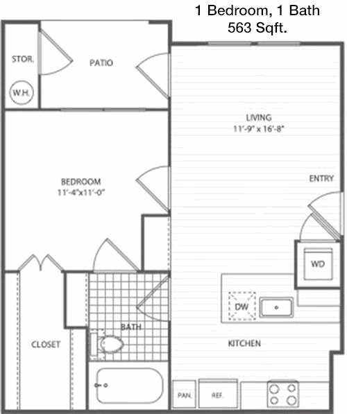563 sq ft floorplan layout