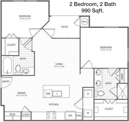 990 sq ft floorplan layout