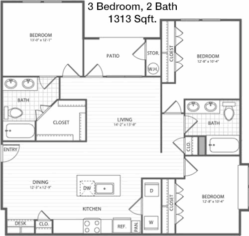1,313 sq ft floorplan layout