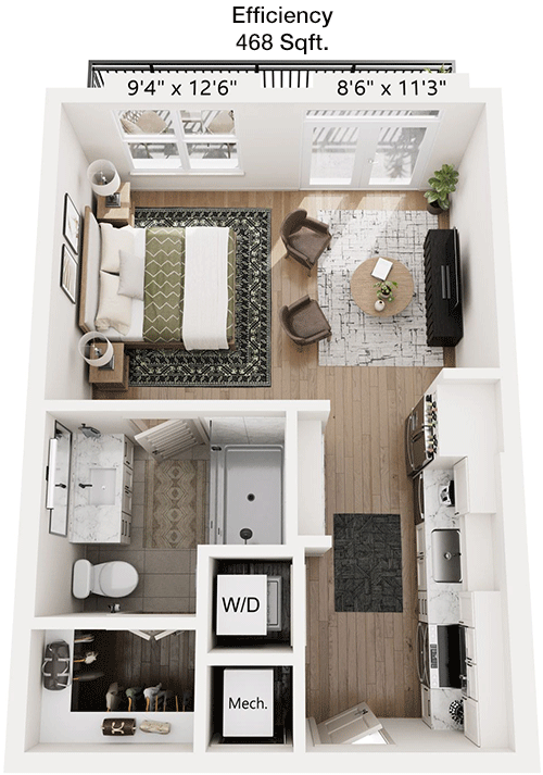 468 sq ft floorplan layout