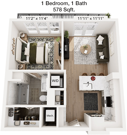 578 sq ft floorplan layout