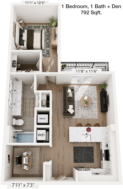792 sq ft floorplan layout