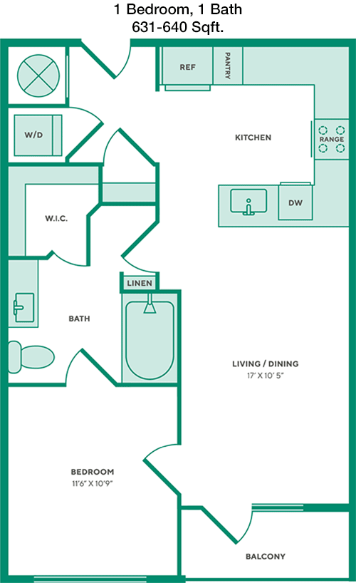 631 sq ft floorplan layout