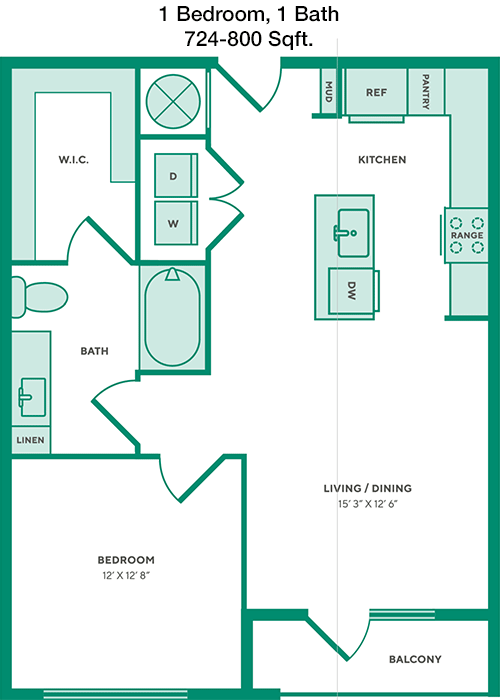 724 sq ft floorplan layout