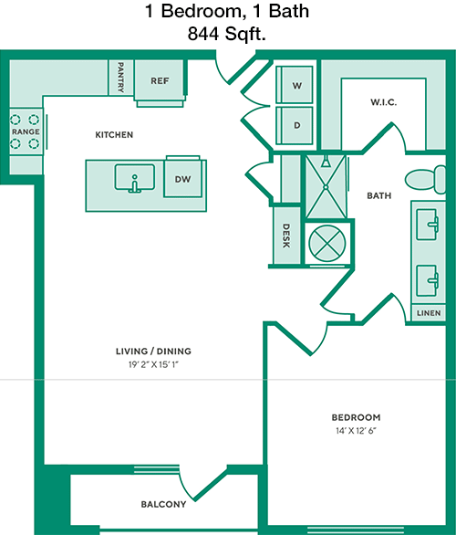 844 sq ft floorplan layout