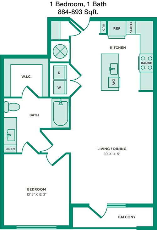 884 sq ft floorplan layout