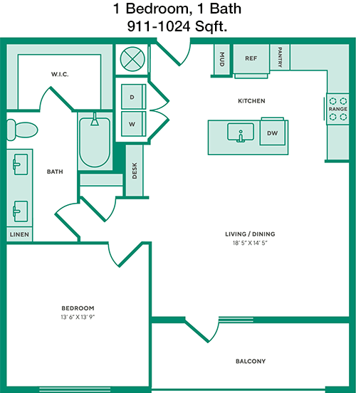 911 sq ft floorplan layout