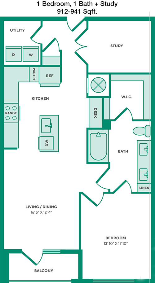 912 sq ft floorplan layout