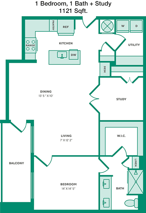 1,121 sq ft floorplan layout