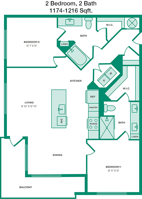 1,174 sq ft floorplan layout