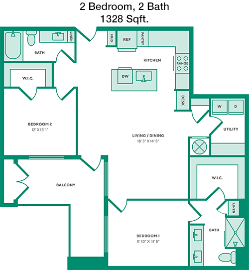 1,328 sq ft floorplan layout