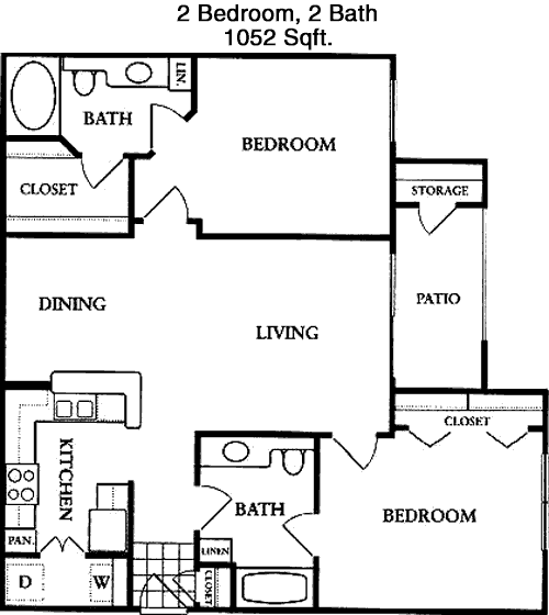 1,052 sq ft floorplan layout