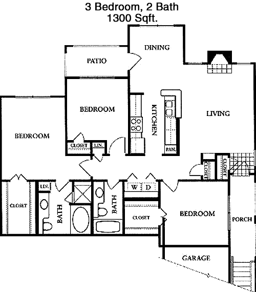 1,300 sq ft floorplan layout