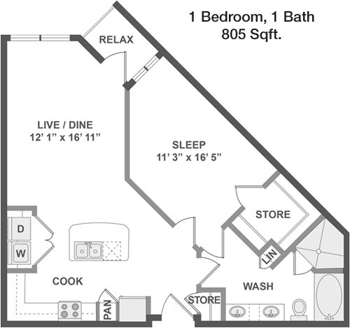 805 sq ft floorplan layout