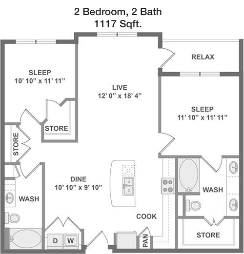1,117 sq ft floorplan layout