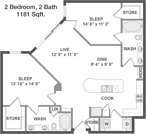 1,181 sq ft floorplan layout