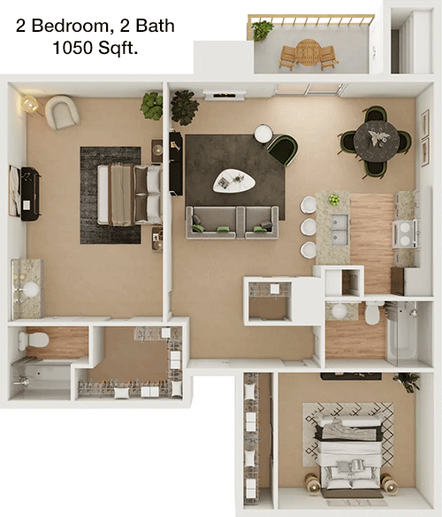 1,050 sq ft floorplan layout