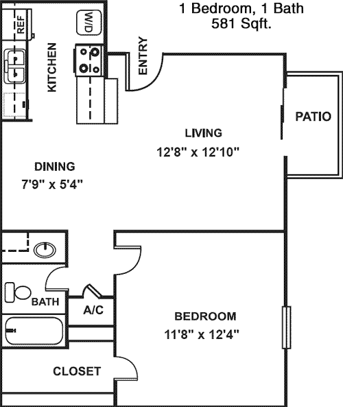 581 sq ft floorplan layout
