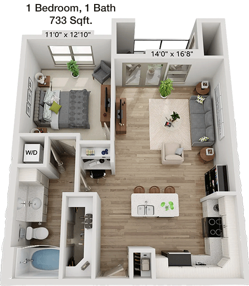 733 sq ft floorplan layout