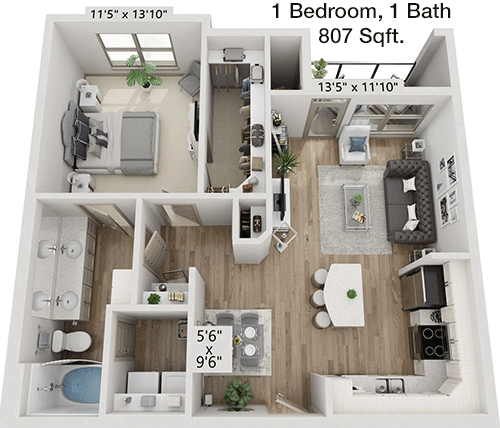 807 sq ft floorplan layout