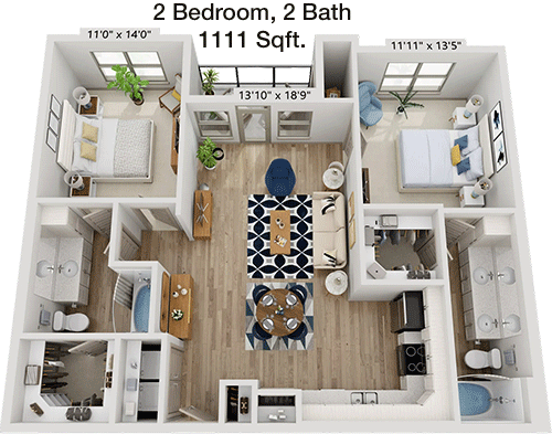 1,111 sq ft floorplan layout