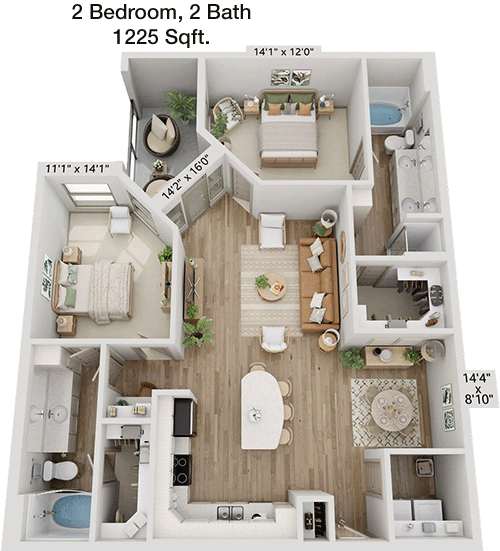 1,225 sq ft floorplan layout