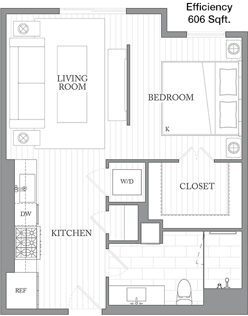 606 sq ft floorplan layout