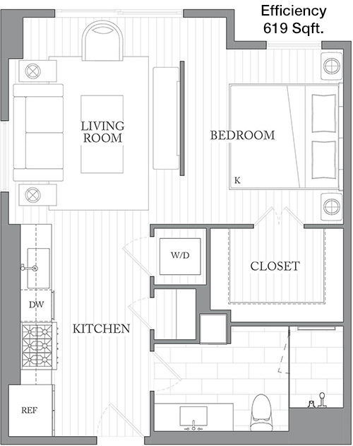619 sq ft floorplan layout