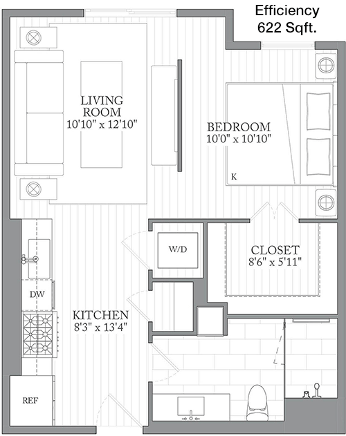 622 sq ft floorplan layout