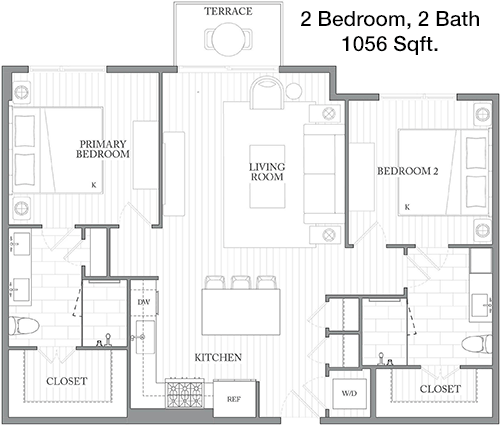 1,056 sq ft floorplan layout